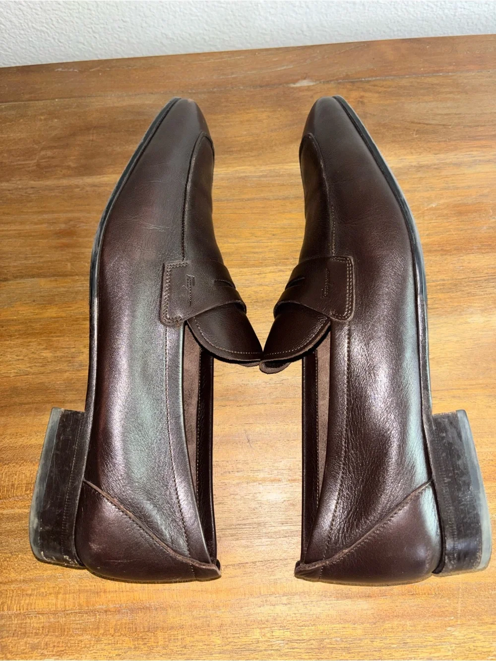 SALVATORE FERRAGAMO LC 35203 Penny Leather Loafers Dark Brown Men Sz 9